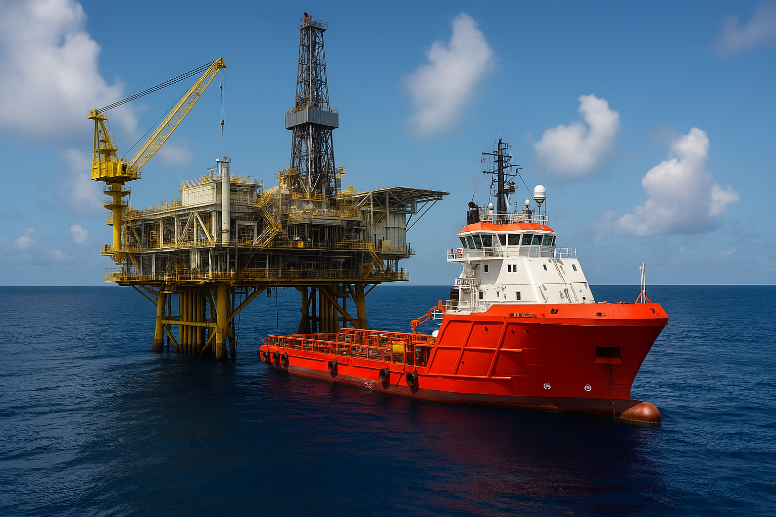 Platform support vessel highlighting operational oversight